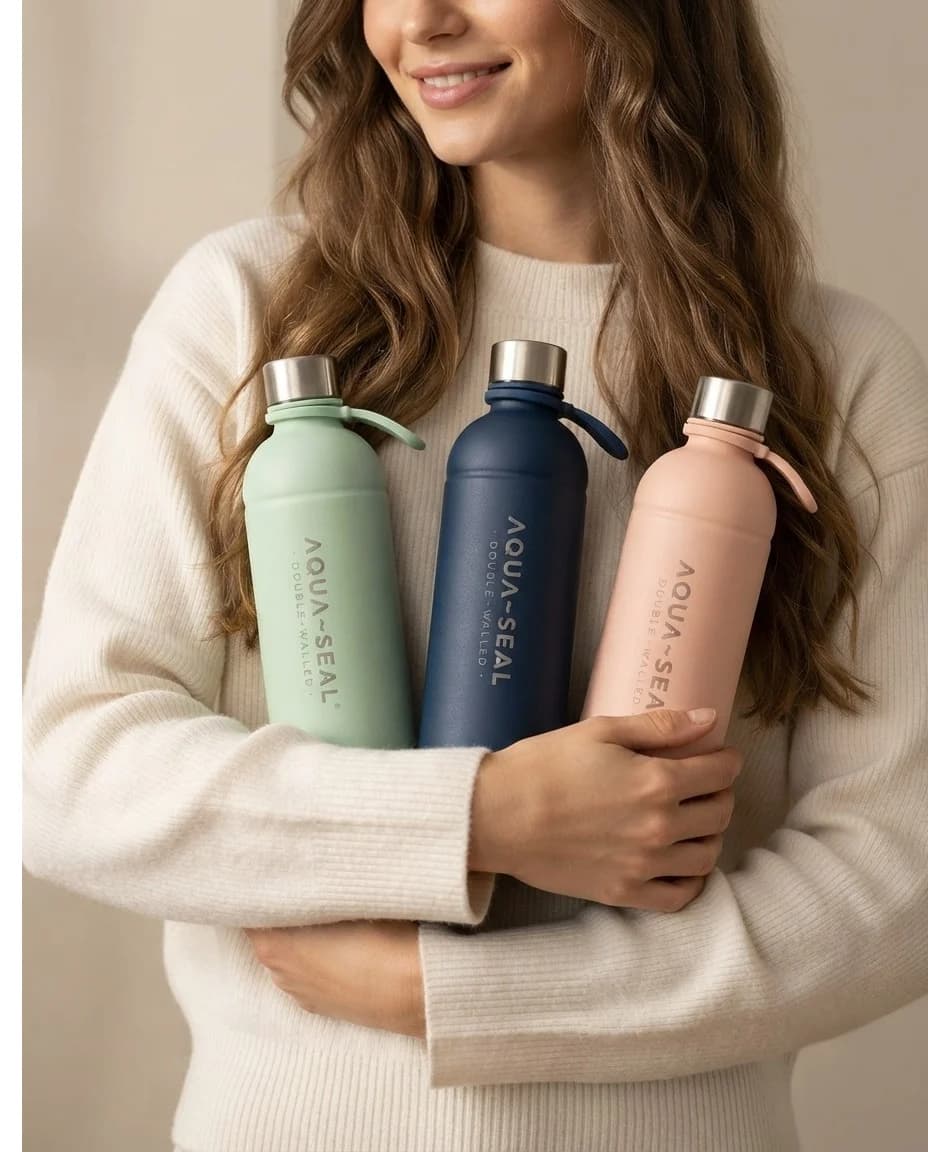 AQUA~SEAL in Mint, Navy und Creme, im Arm gehalten
