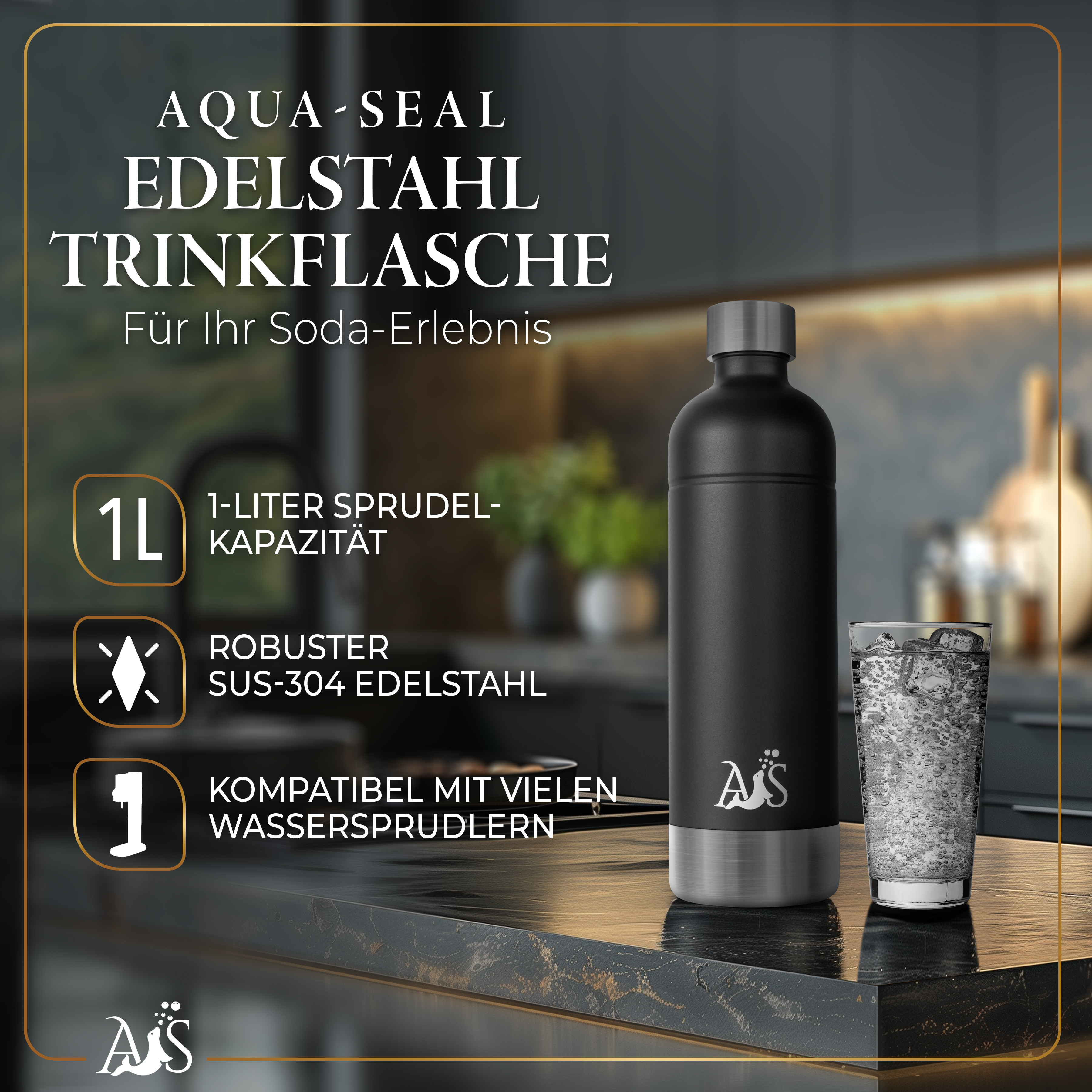 AQUA~SEAL Alte Flasche Schwarz Detail