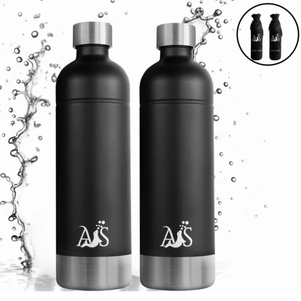 Edelstahl Trinkflasche 1L Set Schwarz für Wassersprudler