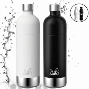 Edelstahl Trinkflasche 1L Set Schwarz-Weiss